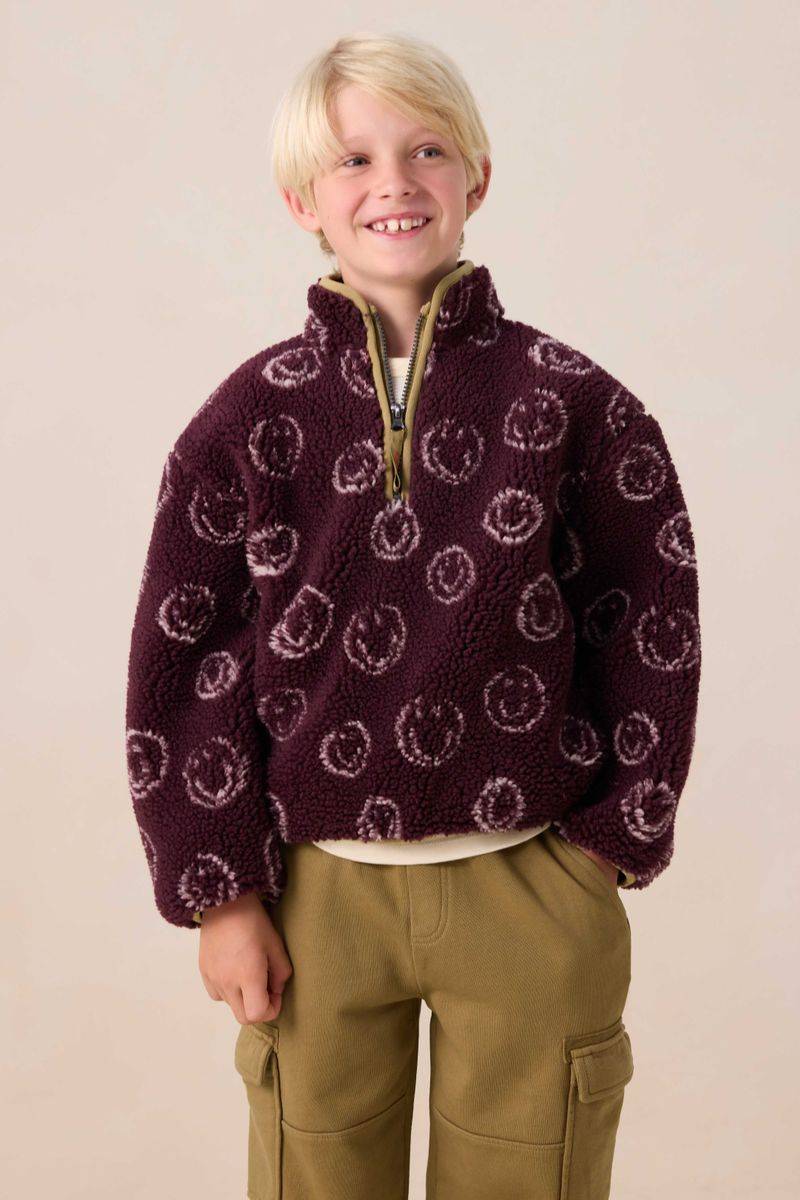 Teddy-Sweater Mit Smiley-Print - Dunkelrot von Sissy-Boy