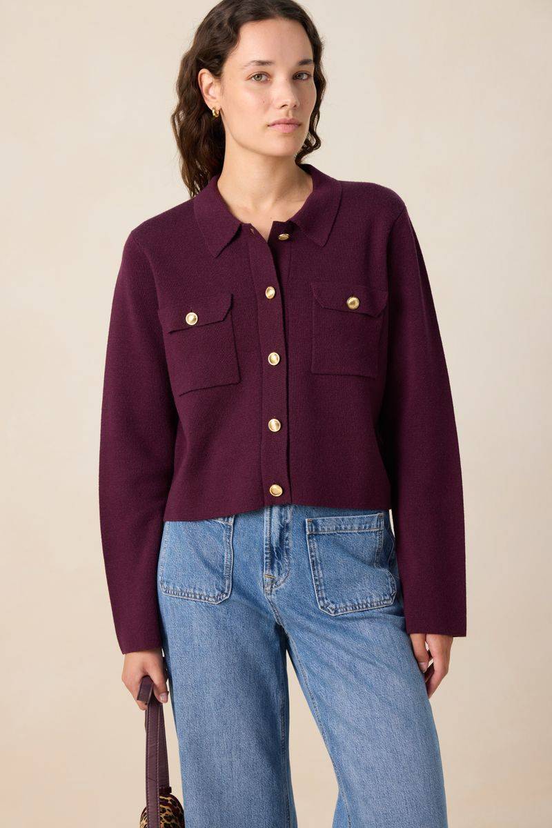 Strickjacke Mit Goldfarbenen Knöpfen - Dunkelrot von Sissy-Boy