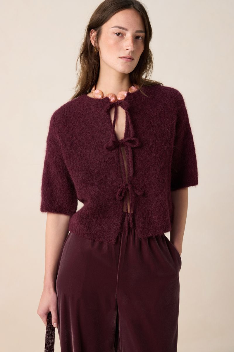 Wollstrickjacke Mit Schleifen - Dunkelrot von Sissy-Boy