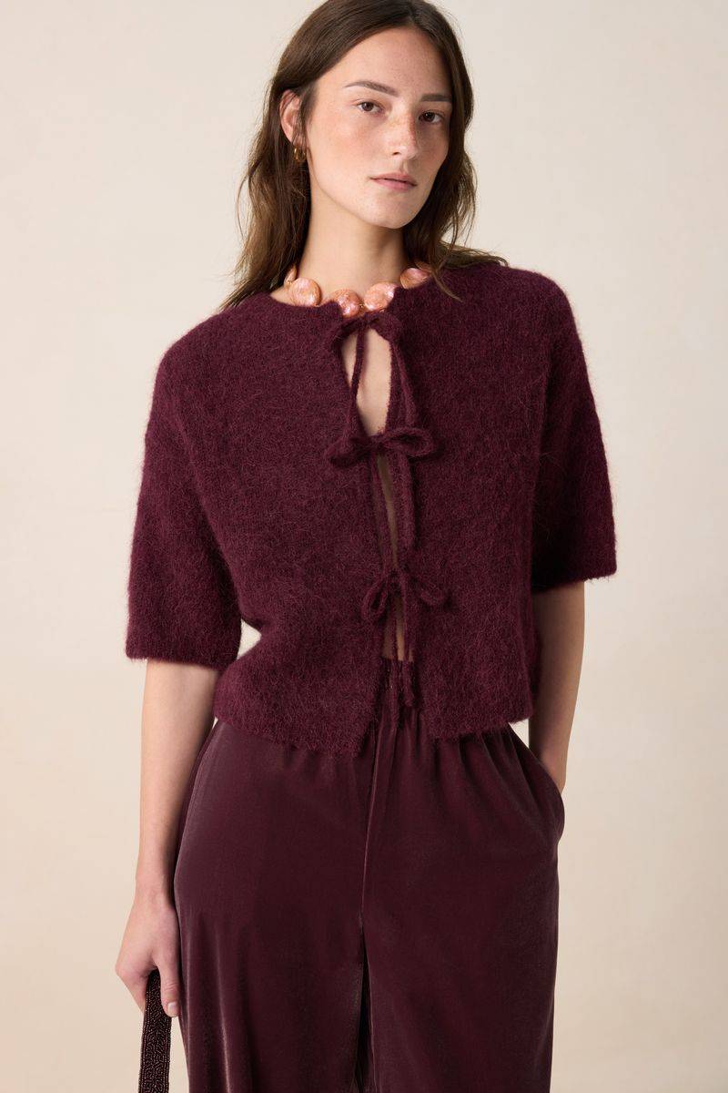 Wollstrickjacke Mit Schleifen - Dunkelrot von Sissy-Boy