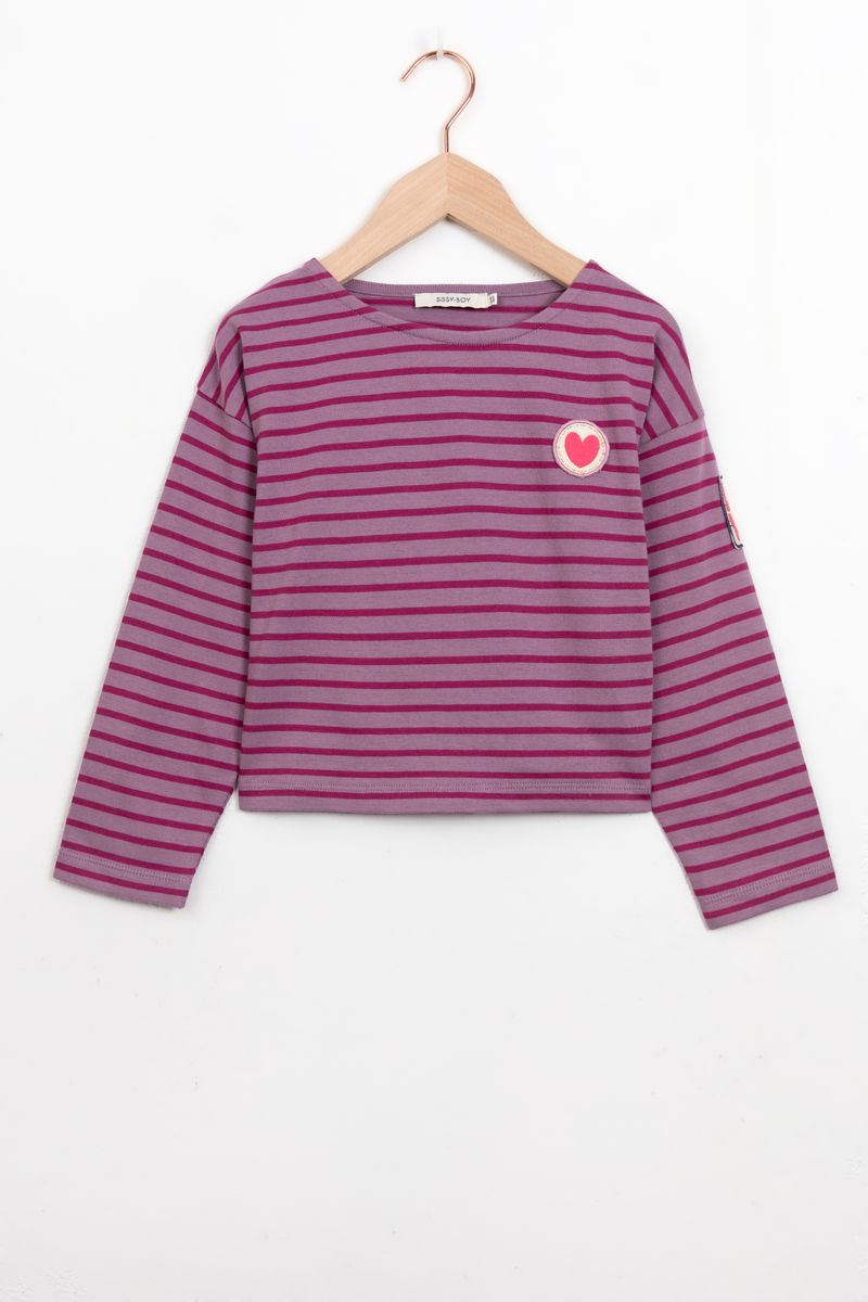 Gestreiftes Langarmshirt Mit Aufnäher - Lila von Sissy-Boy