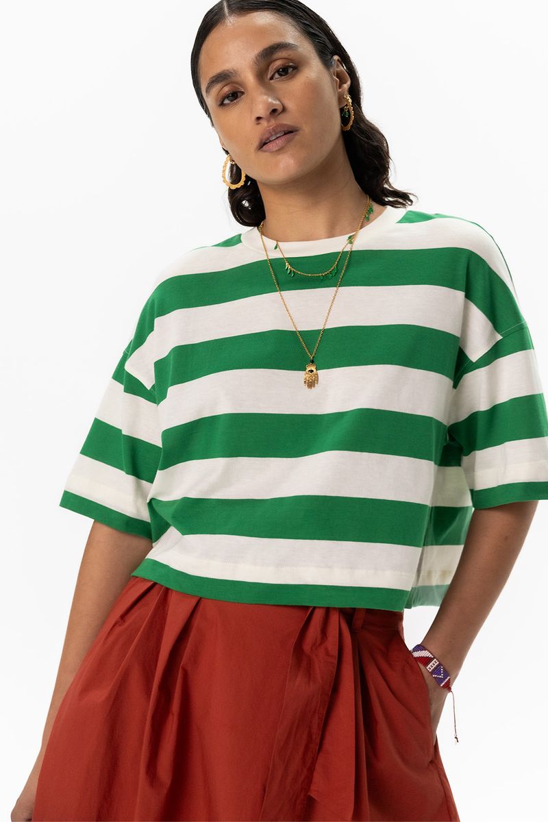 Gestreiftes T-Shirt In Cropped-Optik - Grün von Sissy-Boy
