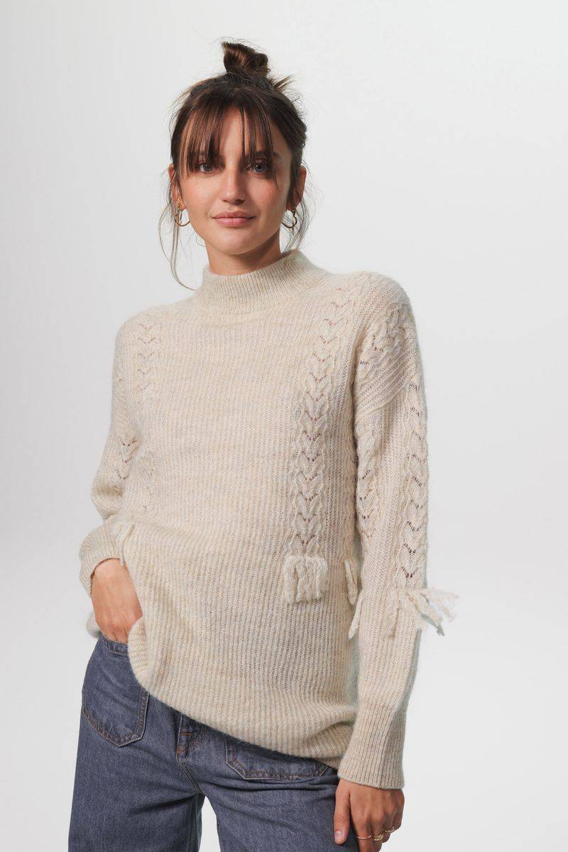 Strick-Tunika Mit Fransen - Beige von Sissy-Boy