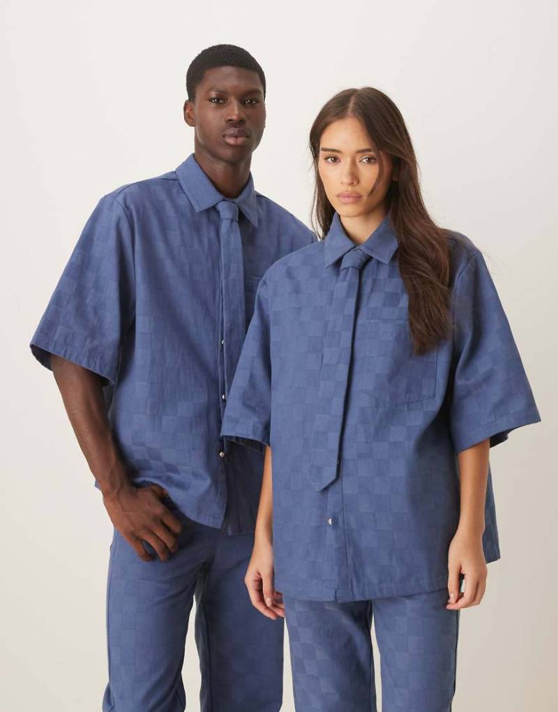 Sister Jane - Kastiges Unisex-Hemd in Blau mit Schachbrettmuster, Kombiteil von Sister Jane Mens