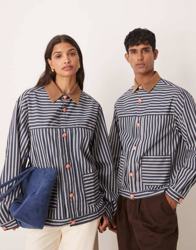 Sister Jane - Unisex-Jacke in Marineblau mit kontrastierendem Kragen und Streifen von Sister Jane Mens