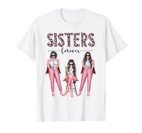 Sisters Leopard Pink Besties Forever Drei Damen trinken T-Shirt Sisters Leopard Pink Besties Forever Drei Damen trinken T-Shirt von Sisters Leopard Pink Besties Forever Three Lady