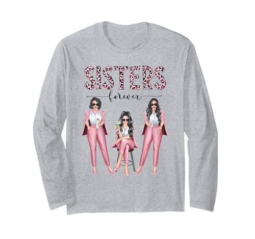 Sisters Leopard Pink Besties Forever Three Damen beim Trinken Langarmshirt Sisters Leopard Pink Besties Forever Three Damen beim Trinken Langarmshirt von Sisters Leopard Pink Besties Forever Three Lady