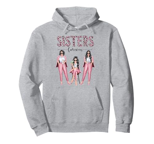 Sisters Leopard Pink Besties Forever Three Damen beim Trinken Pullover Hoodie von Sisters Leopard Pink Besties Forever Three Lady