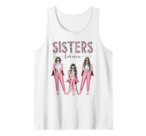 Sisters Leopard Pink Besties Forever Three Damen beim Trinken Tank Top von Sisters Leopard Pink Besties Forever Three Lady