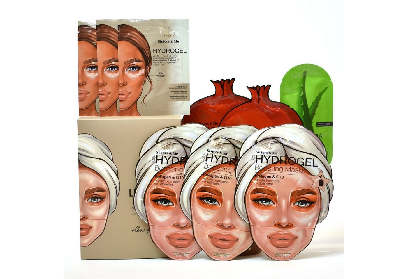 Sisters & Me Gesichts-Reinigungsmaske Lifting 9er Set – Hydrogelmaske & Pads für Anti‑Aging, 9-tlg., Anti-Aging, Feuchtigkeitsspendend von Sisters & Me