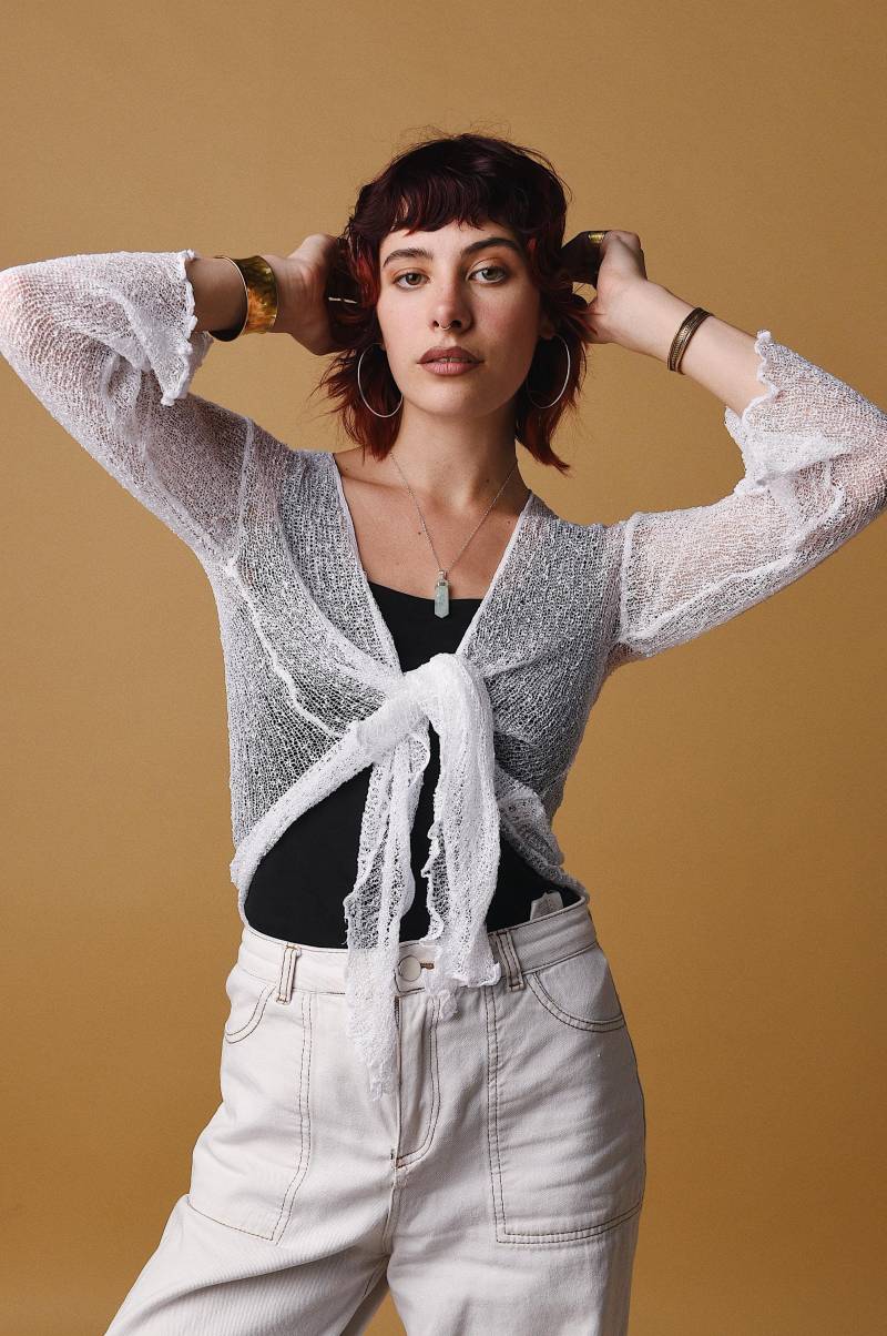 Faerie Wrap Mesh Damen Top Strickjacke Shrug Schwarz Blau Braun Grün Boho Hippie Whimsigoth Fairycore Festival Outfit Lässig 70Er 90Er Jahre Ästhetik von SistersAstray