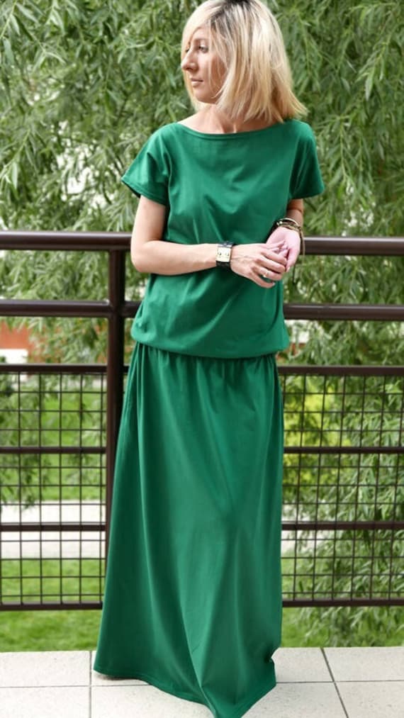 Baumwoll Maxi Kleid Mit Taschen/Grünes Langes Größe S-xxl Cleo von SistersBrand