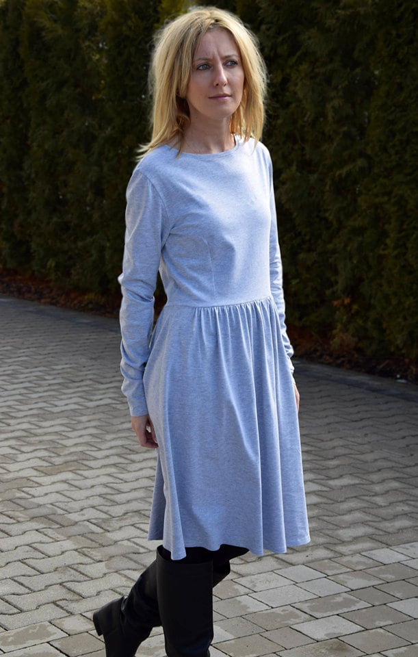 Baumwolle Midi Kleid, Langarm Jersey Strick , Größe S-xxl von SistersBrand