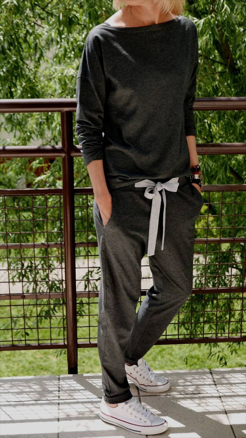 Graphite Baumwolle Jogginghose, Hose Mit Taschen Und Eine Schleife, Office von SistersBrand