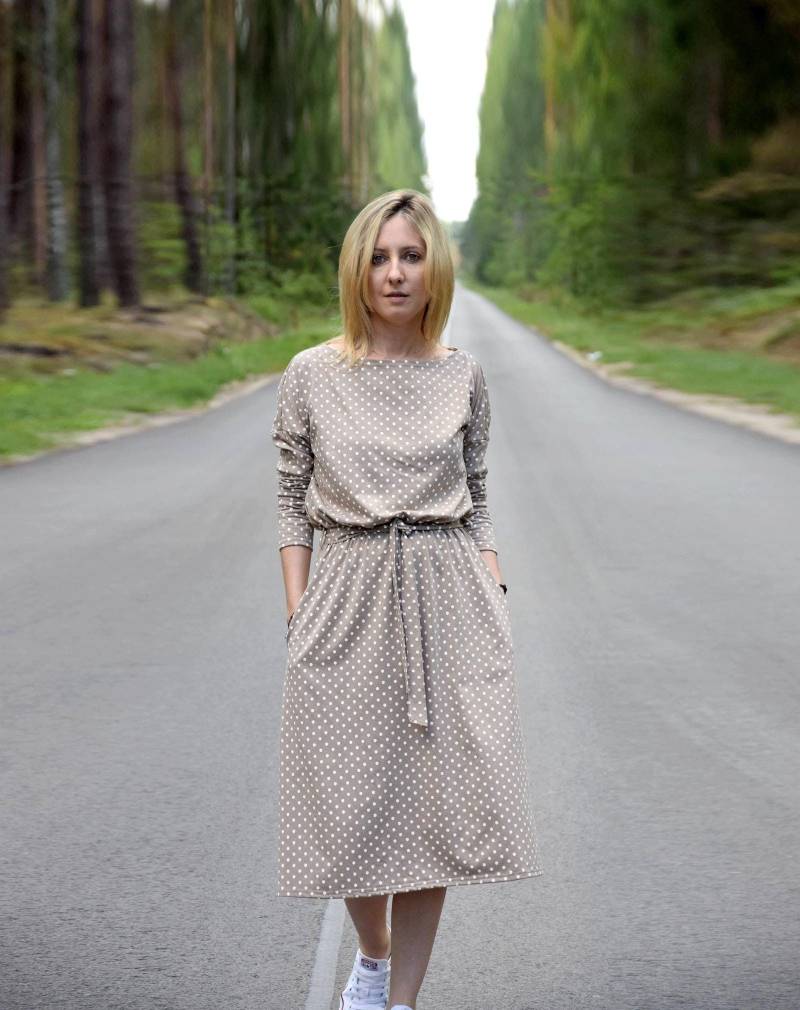 Baumwoll Midi Kleid Mit Gürtel Elegant Casual Style von SistersBrand