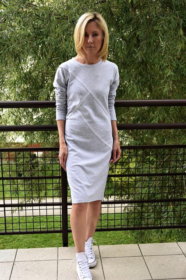 Baumwollkleid Mit Ziernähten, Midi Graues Kleid, Fog von SistersBrand