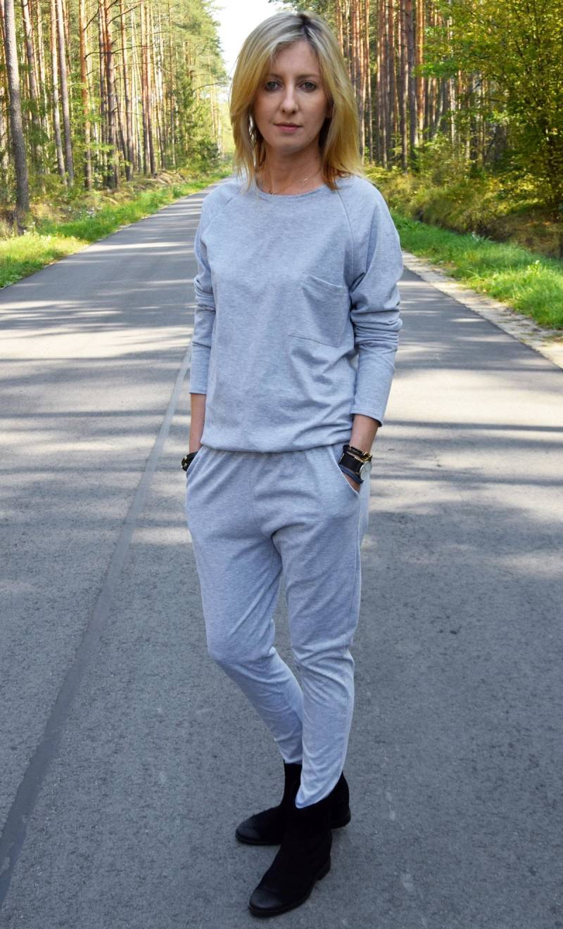 Grauer Baumwoll-Jumpsuit Langarm-Overall Aus Baumwolle Grauer Baumwoll-Jumpsuit Langarm-Overall Aus Baumwolle von SistersBrand