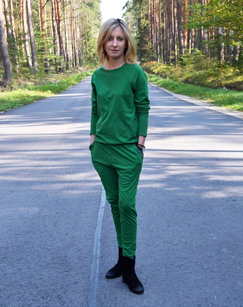 Grüner Baumwoll-Langarm-Jumpsuit, Lässiger Overall, Frauen-Outfit, Pablo von SistersBrand