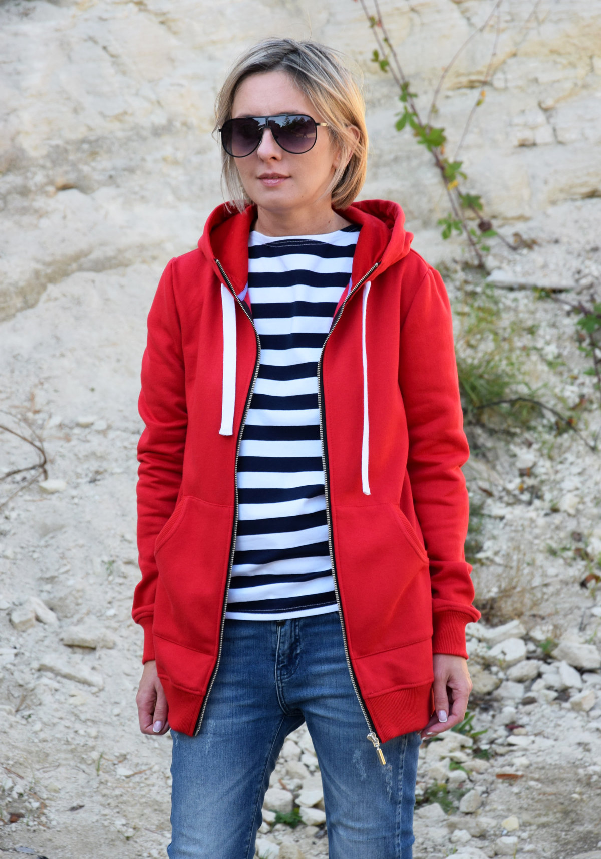 Langer Reißverschluss-Hoodie, Baumwoll-Sweatshirt Für Damen, Roter Hoodie, Chloe von SistersBrand