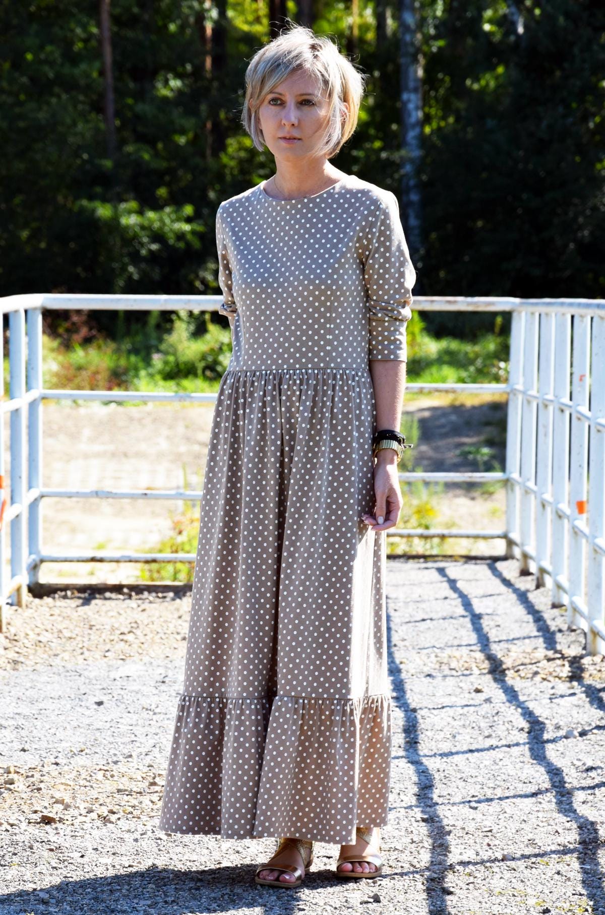 Polka Dot Baumwolle Rüschen Kleid Langarm Midi Kleid von SistersBrand