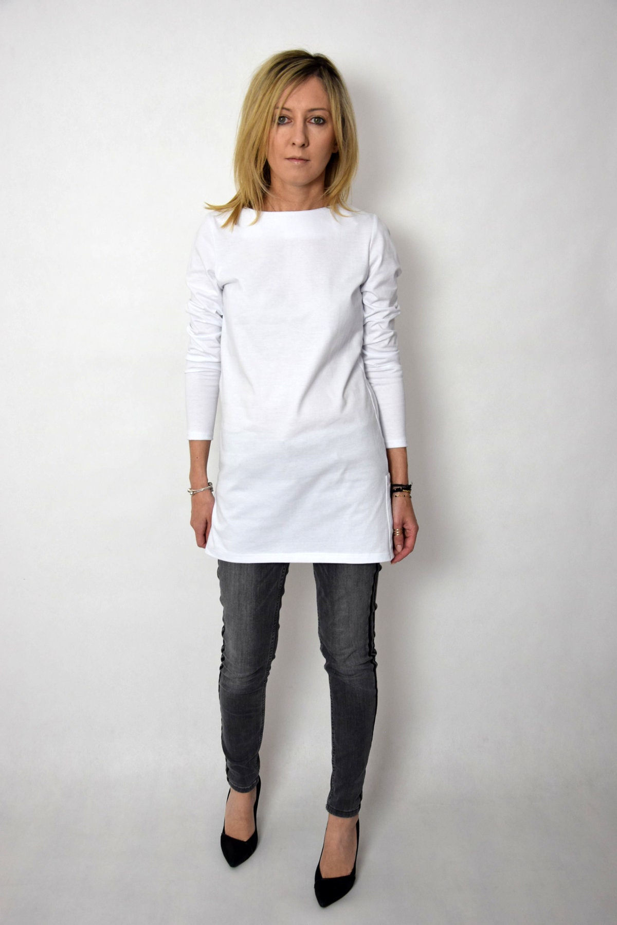 Weiße Baumwolle Tunika, Langarm Bluse, Amber von SistersBrand