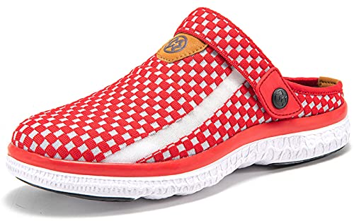 Clogs Damen Pantoletten Herren Sommer Hausschuhe Atmungsaktiv rutschfest Weiche Sohle Gartenschuhe Strand Sandalen, Rot, 45 EU von Sisttke