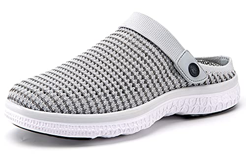 Clogs Hausschuhe Damen Herren Sommer Gartenschuhe Pantoletten Unisex Mesh Slippers Outdoor Strand Schuhe Hollow Strand Sandalen, Pures Hellgrau, 44 EU von Sisttke