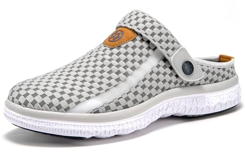 Clogs Hausschuhe Damen Herren Sommer Schuhe Gartenschuhe Mesh Slippers Outdoor Pantoletten Strand Sandalen, Hellgrau, 44 EU von Sisttke