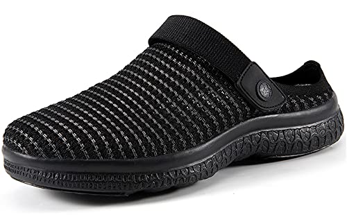 Clogs Hausschuhe Damen Herren Sommer Schuhe Gartenschuhe Mesh Slippers Outdoor Pantoletten Strand Sandalen, Pures Schwarz, 44 EU von Sisttke