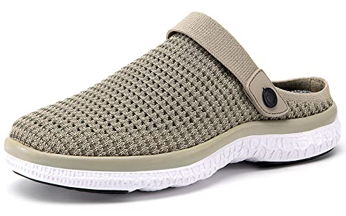 Clogs Hausschuhe Damen Herren Sommer Strand Sandalen Gartenschuhe Pantoletten Unisex Mesh Slippers Outdoor Strand Schuhe Hollow Strand Sandalen, Khaki, 43 EU von Sisttke
