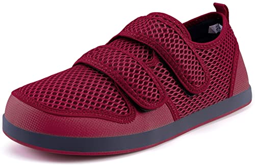 Diabetiker Hausschuhe Herren Damen Arthritis Ödem Verstellbare Verschluss Sandalen Extra Weit Klettverschuß Freizeitschuhe Bequemer Rehaschuhe für Senioren,Rot-B，37 EU von Sisttke