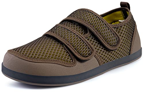 Diabetiker Hausschuhe Herren Damen Arthritis Ödem Verstellbare Verschluss Sandalen Extra Weit Klettverschuß Freizeitschuhe Bequemer Rehaschuhe für Senioren,Braun,38 EU von Sisttke