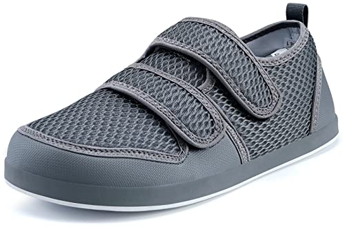 Diabetiker Hausschuhe Herren Damen Arthritis Ödem Verstellbare Verschluss Sandalen Extra Weit Klettverschuß Freizeitschuhe Bequemer Rehaschuhe für Senioren,Grau-B,36 EU von Sisttke