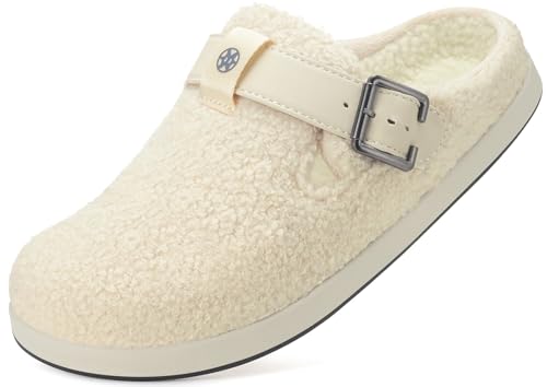 Hausschuhe Damen Herren Gefütter Clogs Winter Bequeme Wärme Plüsch Flauschige Haus Pantoletten Gartenschuhe Schlappen Schuhe Mit Polar Fleece-Futter,Beige,38 EU von Sisttke