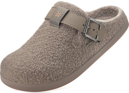 Hausschuhe Damen Herren Gefütter Clogs Winter Bequeme Wärme Plüsch Flauschige Haus Pantoletten Gartenschuhe Schlappen Schuhe Mit Polar Fleece-Futter,Khaki,37 EU von Sisttke