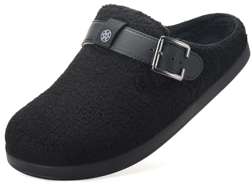 Hausschuhe Damen Herren Gefütter Clogs Winter Bequeme Wärme Plüsch Flauschige Haus Pantoletten Gartenschuhe Schlappen Schuhe Mit Polar Fleece-Futter,Schwarz,38 EU von Sisttke