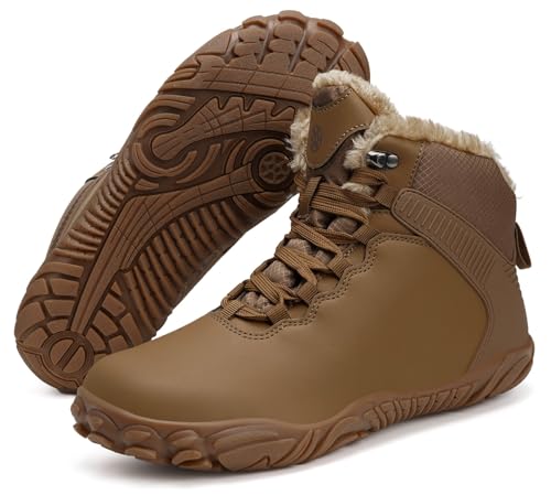 Sisttke Barfußschuhe Herren Damen Winter Warm Gefüttert Wasserdicht Winterschuhe Outdoor rutschfeste Winterstiefel Breiter Zehenbox,Braun-A,42 EU von Sisttke