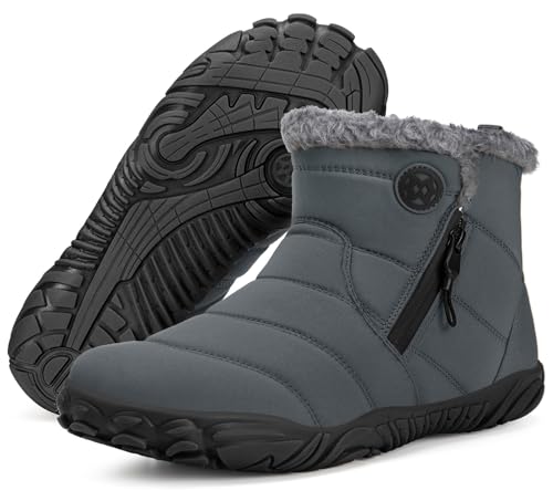 Sisttke Barfußschuhe Herren Gefüttert Winterschuhe Damen Warm Winterstiefel Winter rutschfeste Breite Zehen Mit Zero-Drop Sohle, Dunkel grau, 37 EU von Sisttke