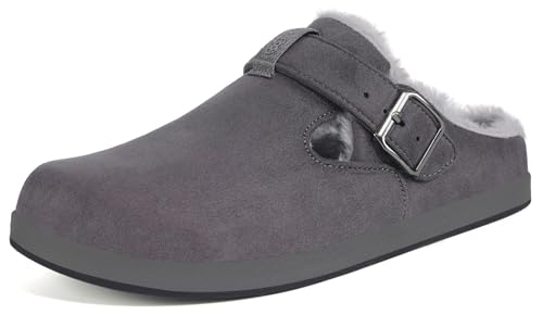 Sisttke Clogs Gefüttert Herren Damen Warme Hausschuhe Lined Suede Pantoletten Winter Slipper rutschfest, Dunkelgrau, 40 EU von Sisttke