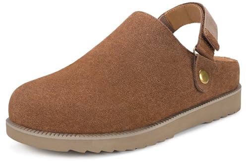Sisttke Damen Clogs Plattform Hausschuhe Leder Mules Pantoletten rutschfest Bequeme Gartenschuhe Schlappen,Braun,41 EU von Sisttke