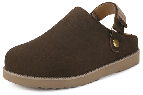 Sisttke Damen Clogs Plattform Hausschuhe Leder Mules Pantoletten rutschfest Bequeme Gartenschuhe Schlappen,Kaffee,36 EU von Sisttke