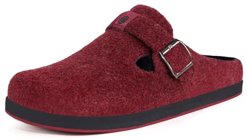 Sisttke Hausschuhe Damen Herren Filzpantoffeln Unisex Winter Geschlossen Bequeme Pantoffeln mit Wechselfußbett,Rot,36 EU von Sisttke