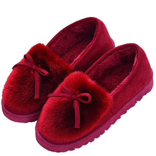 Sisttke Damen Winter Plüsch Hausschuhe Komfort Warme Home rutschfeste Pantoffeln Weiche Fellschuhe Slippers,Rot-D,38 EU von Sisttke