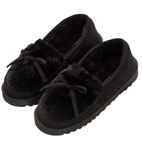 Sisttke Damen Winter Plüsch Hausschuhe Komfort Warme Home rutschfeste Pantoffeln Weiche Fellschuhe Slippers,Schwarz-D,41 EU von Sisttke