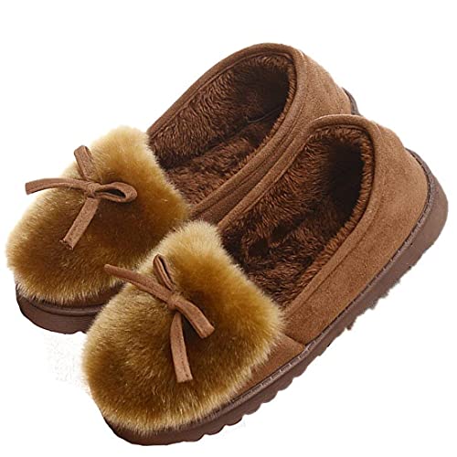 Sisttke Damen Winter Plüsch Hausschuhe Komfort Warme Home rutschfeste Pantoffeln Weiche Fellschuhe Slippers,Braun-D,40 EU von Sisttke