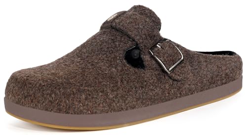 Sisttke Hausschuhe Damen Herren Filzpantoffeln Unisex Winter Geschlossen Bequeme Pantoffeln mit Wechselfußbett,Braun,46 EU von Sisttke