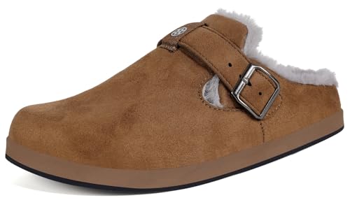 Sisttke Clogs Gefüttert Herren Damen Warme Hausschuhe Lined Suede Pantoletten Winter Slipper rutschfest, Braun, 45 EU von Sisttke