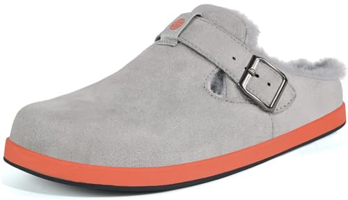 Sisttke Clogs Gefüttert Herren Damen Warme Hausschuhe Lined Suede Pantoletten Winter Slipper rutschfest, Hellgrau, 45 EU von Sisttke