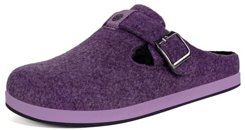 Sisttke Hausschuhe Damen Herren Filzpantoffeln Unisex Winter Geschlossen Bequeme Pantoffeln mit Wechselfußbett,Lila,36 EU von Sisttke