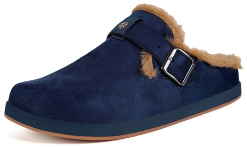 Sisttke Herren Lined Clogs Flauschige Hausschuhe Gefüttert Pantoffeln Wärme Slipper Winter rutschfest Gummisohle, Navy blau, 42 EU von Sisttke